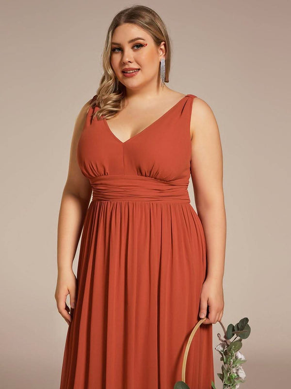 Chiffon Empire Waist Sleeveless Pleated Bridesmaid Dress #color_Dusty Blue ever HUSH|Chiffon Empire Waist Sleeveless Pleated Bridesmaid Dress