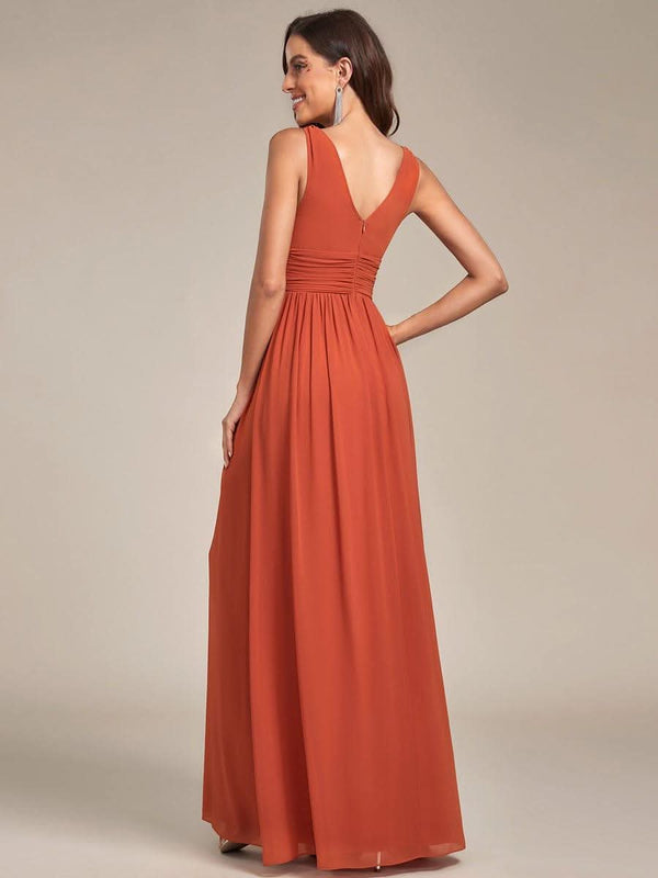 Chiffon Empire Waist Sleeveless Pleated Bridesmaid Dress #color_Dusty Blue ever HUSH|Chiffon Empire Waist Sleeveless Pleated Bridesmaid Dress