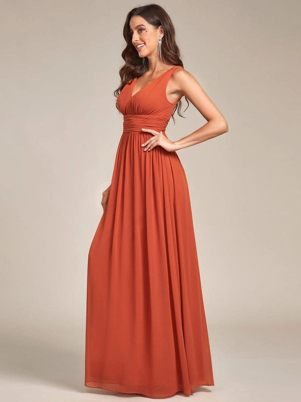 Chiffon Empire Waist Sleeveless Pleated Bridesmaid Dress #color_Dusty Blue ever HUSH|Chiffon Empire Waist Sleeveless Pleated Bridesmaid Dress