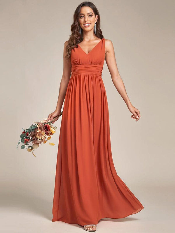 Chiffon Empire Waist Sleeveless Pleated Bridesmaid Dress #color_Dusty Blue ever HUSH|Chiffon Empire Waist Sleeveless Pleated Bridesmaid Dress