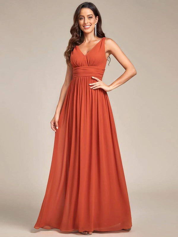 Chiffon Empire Waist Sleeveless Pleated Bridesmaid Dress #color_Dusty Blue ever HUSH|Chiffon Empire Waist Sleeveless Pleated Bridesmaid Dress