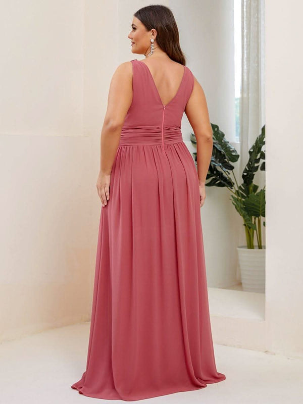 Chiffon Empire Waist Sleeveless Pleated Bridesmaid Dress #color_Dusty Blue ever HUSH|Chiffon Empire Waist Sleeveless Pleated Bridesmaid Dress