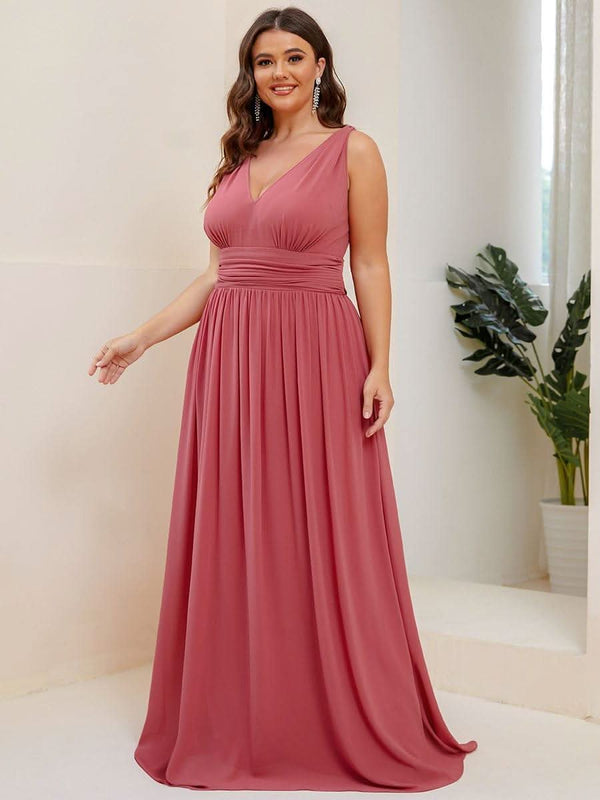 Chiffon Empire Waist Sleeveless Pleated Bridesmaid Dress #color_Dusty Blue ever HUSH|Chiffon Empire Waist Sleeveless Pleated Bridesmaid Dress
