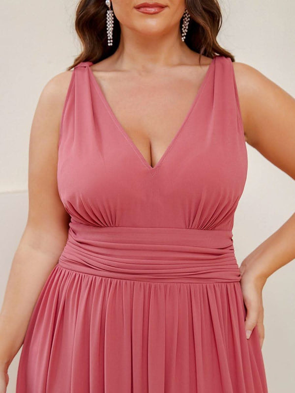 Chiffon Empire Waist Sleeveless Pleated Bridesmaid Dress #color_Dusty Blue ever HUSH|Chiffon Empire Waist Sleeveless Pleated Bridesmaid Dress