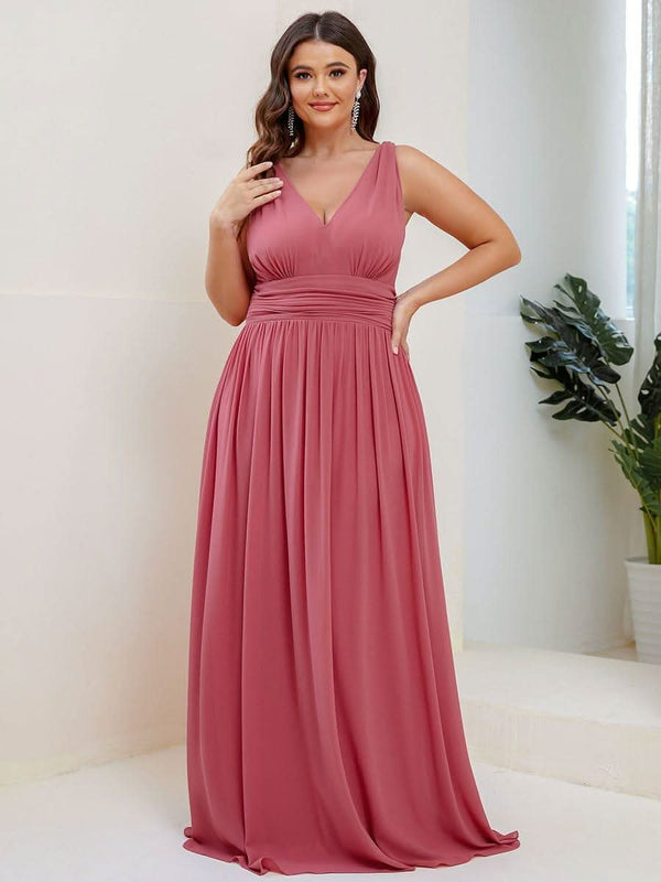 Chiffon Empire Waist Sleeveless Pleated Bridesmaid Dress #color_Dusty Blue ever HUSH|Chiffon Empire Waist Sleeveless Pleated Bridesmaid Dress