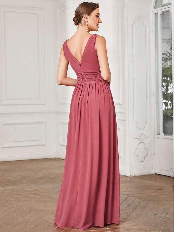 Chiffon Empire Waist Sleeveless Pleated Bridesmaid Dress #color_Dusty Blue ever HUSH|Chiffon Empire Waist Sleeveless Pleated Bridesmaid Dress