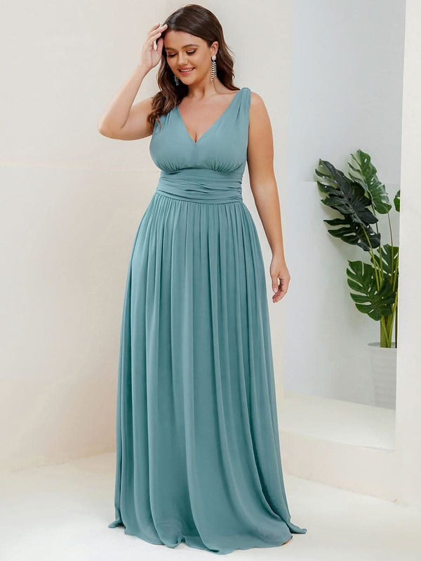 Chiffon Empire Waist Sleeveless Pleated Bridesmaid Dress #color_Dusty Blue ever HUSH|Chiffon Empire Waist Sleeveless Pleated Bridesmaid Dress