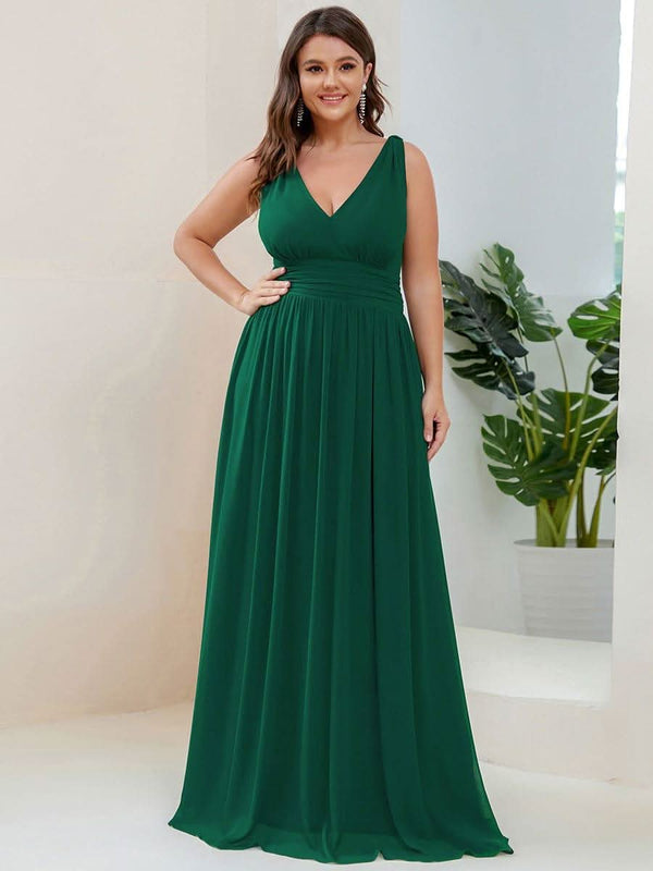 Chiffon Empire Waist Sleeveless Pleated Bridesmaid Dress #color_Dusty Blue ever HUSH|Chiffon Empire Waist Sleeveless Pleated Bridesmaid Dress