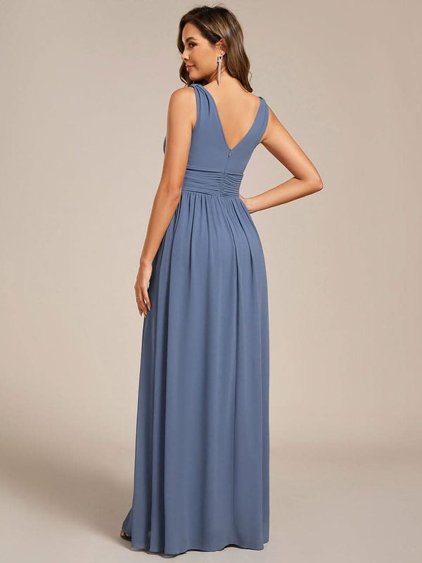 Chiffon Empire Waist Sleeveless Pleated Bridesmaid Dress #color_Dusty Blue ever HUSH|Chiffon Empire Waist Sleeveless Pleated Bridesmaid Dress