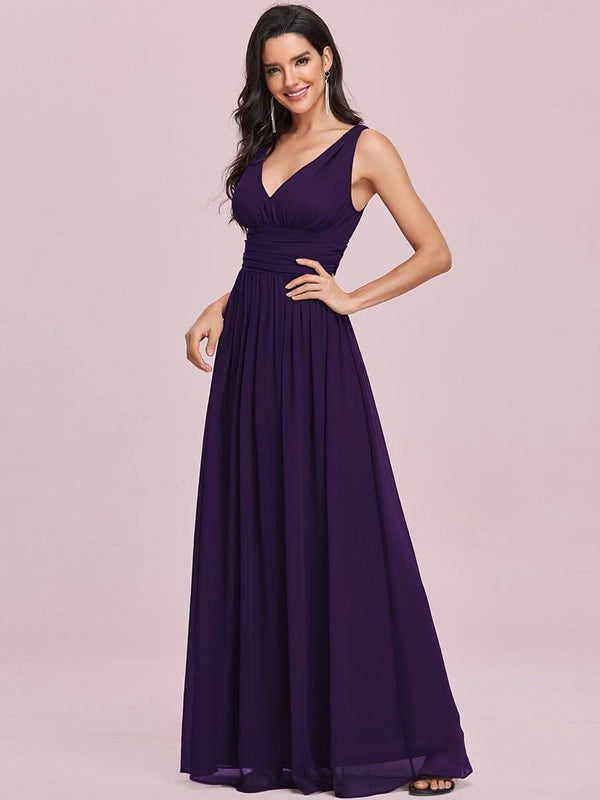 Chiffon Empire Waist Sleeveless Pleated Bridesmaid Dress #color_Dusty Blue ever HUSH|Chiffon Empire Waist Sleeveless Pleated Bridesmaid Dress