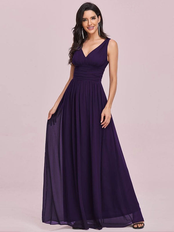 Chiffon Empire Waist Sleeveless Pleated Bridesmaid Dress #color_Dusty Blue ever HUSH|Chiffon Empire Waist Sleeveless Pleated Bridesmaid Dress