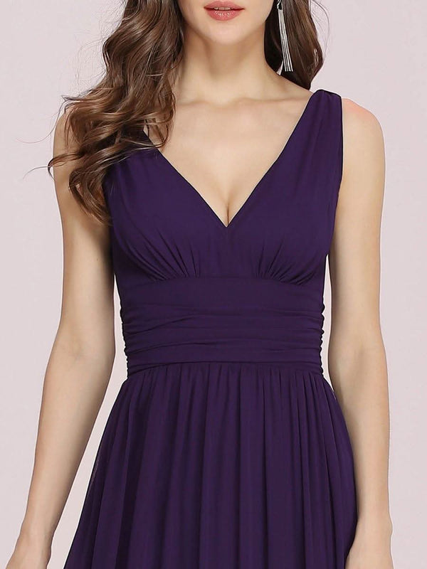 Chiffon Empire Waist Sleeveless Pleated Bridesmaid Dress #color_Dusty Blue ever HUSH|Chiffon Empire Waist Sleeveless Pleated Bridesmaid Dress