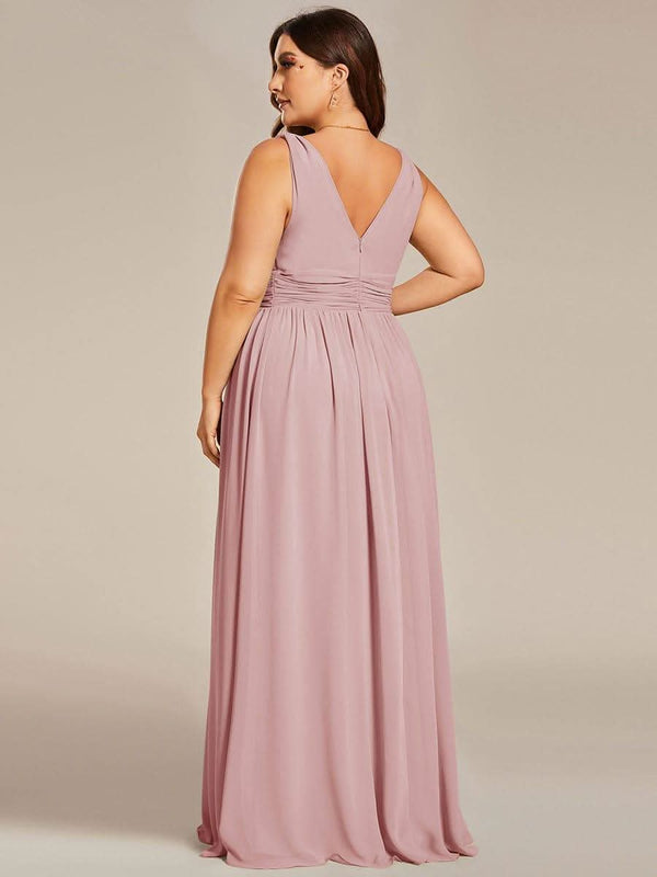 Chiffon Empire Waist Sleeveless Pleated Bridesmaid Dress #color_Dusty Blue ever HUSH|Chiffon Empire Waist Sleeveless Pleated Bridesmaid Dress