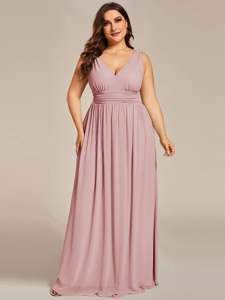 Plus Size Sleeveless V-Neck Semi-Formal Chiffon Bridesmaid Dress #color_Dusty Rose