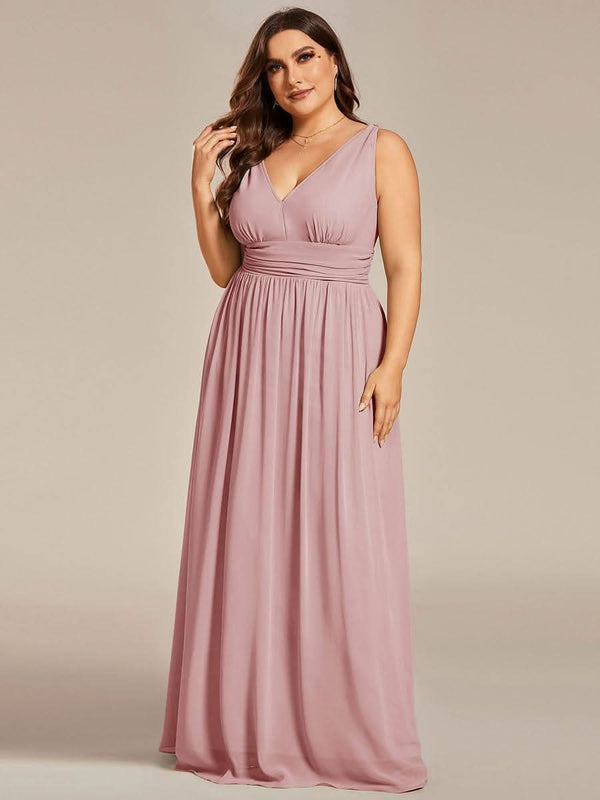 Chiffon Empire Waist Sleeveless Pleated Bridesmaid Dress #color_Dusty Blue ever HUSH|Chiffon Empire Waist Sleeveless Pleated Bridesmaid Dress