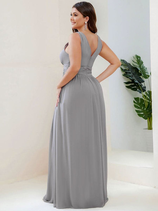 Chiffon Empire Waist Sleeveless Pleated Bridesmaid Dress #color_Dusty Blue ever HUSH|Chiffon Empire Waist Sleeveless Pleated Bridesmaid Dress