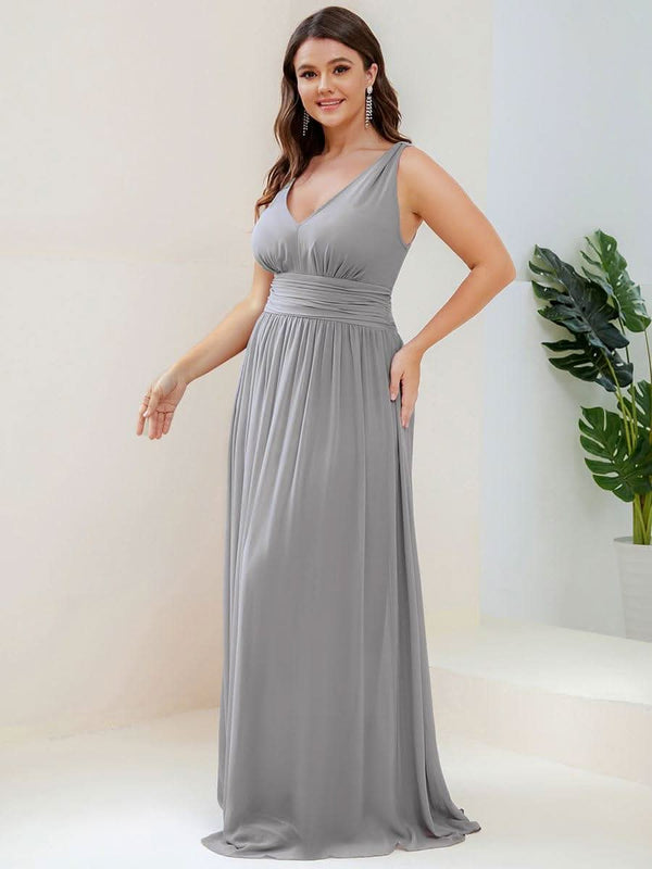 Chiffon Empire Waist Sleeveless Pleated Bridesmaid Dress #color_Dusty Blue ever HUSH|Chiffon Empire Waist Sleeveless Pleated Bridesmaid Dress