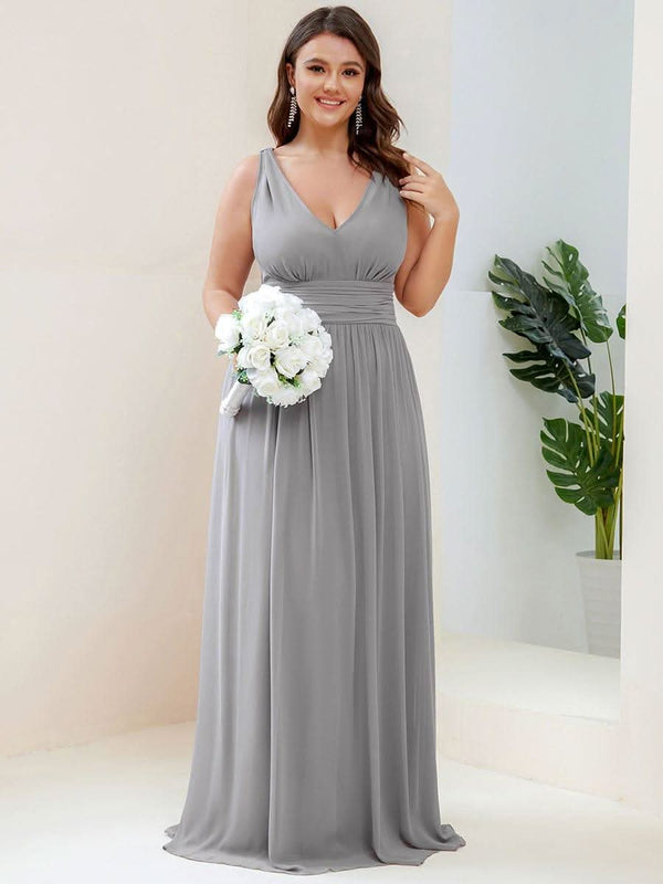 Chiffon Empire Waist Sleeveless Pleated Bridesmaid Dress #color_Dusty Blue ever HUSH|Chiffon Empire Waist Sleeveless Pleated Bridesmaid Dress