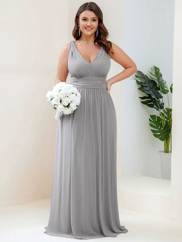 Chiffon Empire Waist Sleeveless Pleated Bridesmaid Dress #color_Dusty Blue ever HUSH|Chiffon Empire Waist Sleeveless Pleated Bridesmaid Dress