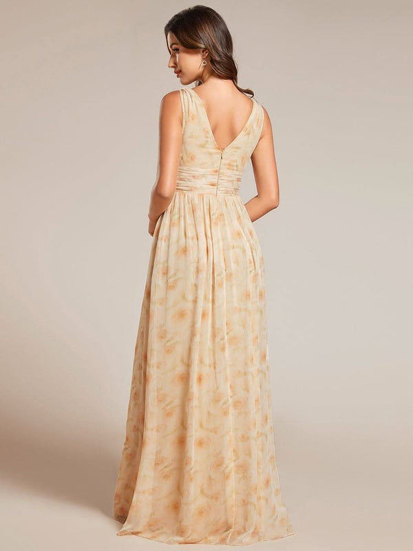 Chiffon Empire Waist Sleeveless Pleated Bridesmaid Dress #color_Dusty Blue ever HUSH|Chiffon Empire Waist Sleeveless Pleated Bridesmaid Dress