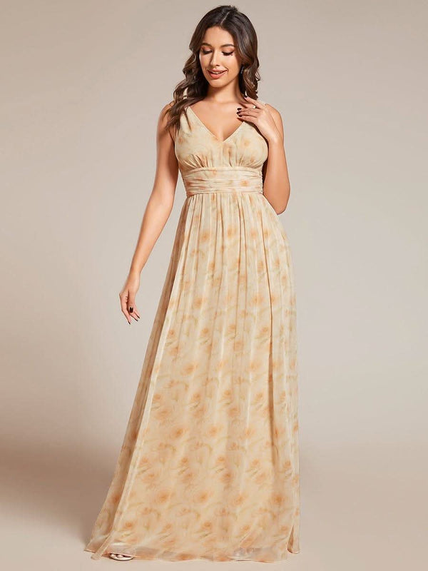 Chiffon Empire Waist Sleeveless Pleated Bridesmaid Dress #color_Dusty Blue ever HUSH|Chiffon Empire Waist Sleeveless Pleated Bridesmaid Dress