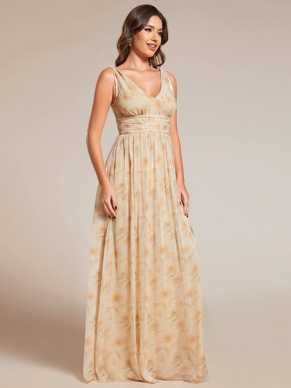 Chiffon Empire Waist Sleeveless Pleated Bridesmaid Dress #color_Dusty Blue ever HUSH|Chiffon Empire Waist Sleeveless Pleated Bridesmaid Dress
