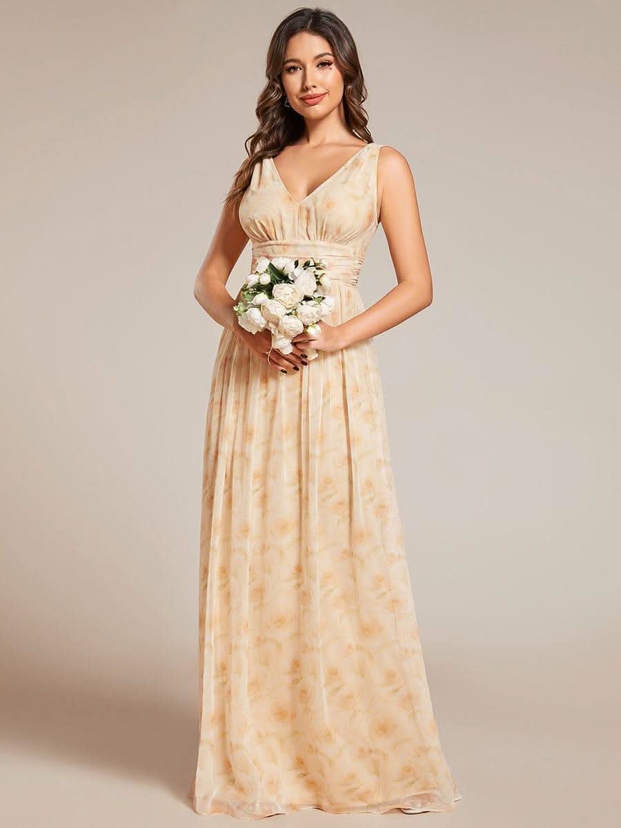 Chiffon Empire Waist Sleeveless Pleated Bridesmaid Dress #color_Golden Roses