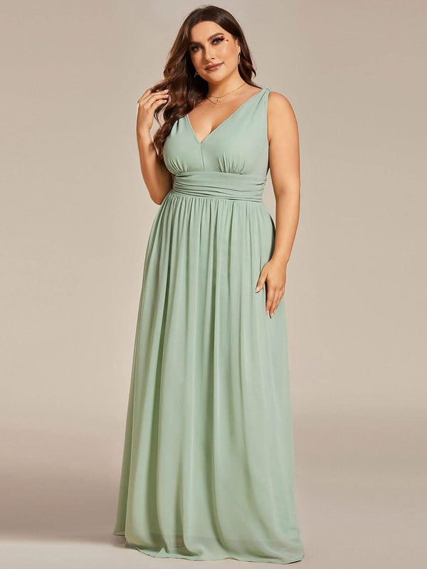 Chiffon Empire Waist Sleeveless Pleated Bridesmaid Dress #color_Dusty Blue ever HUSH|Chiffon Empire Waist Sleeveless Pleated Bridesmaid Dress
