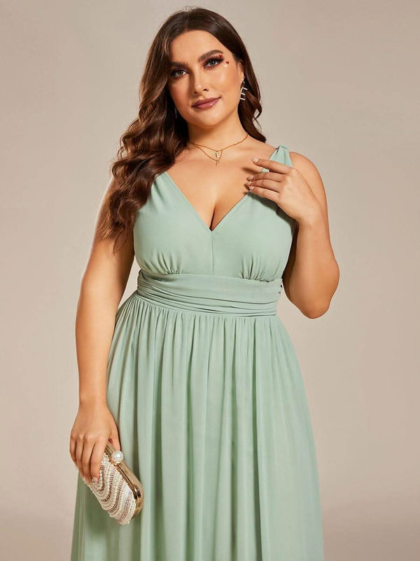 Chiffon Empire Waist Sleeveless Pleated Bridesmaid Dress #color_Dusty Blue ever HUSH|Chiffon Empire Waist Sleeveless Pleated Bridesmaid Dress