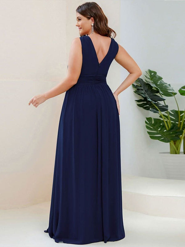 Chiffon Empire Waist Sleeveless Pleated Bridesmaid Dress #color_Dusty Blue ever HUSH|Chiffon Empire Waist Sleeveless Pleated Bridesmaid Dress