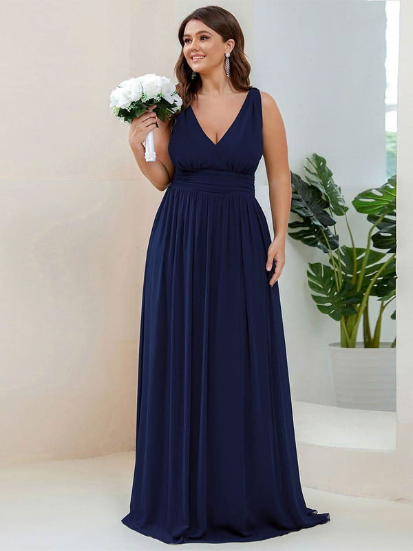 Chiffon Empire Waist Sleeveless Pleated Bridesmaid Dress #color_Dusty Blue ever HUSH|Chiffon Empire Waist Sleeveless Pleated Bridesmaid Dress