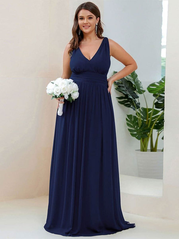 Chiffon Empire Waist Sleeveless Pleated Bridesmaid Dress #color_Dusty Blue ever HUSH|Chiffon Empire Waist Sleeveless Pleated Bridesmaid Dress