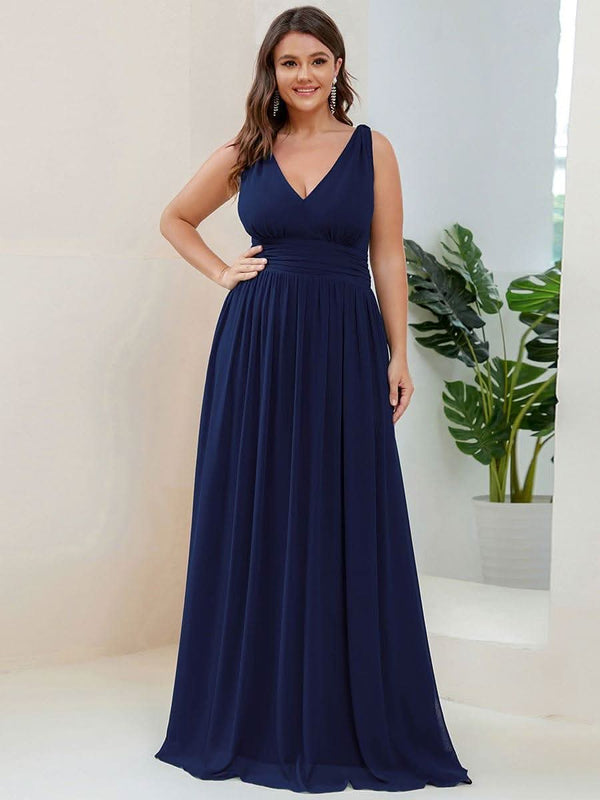 Chiffon Empire Waist Sleeveless Pleated Bridesmaid Dress #color_Dusty Blue ever HUSH|Chiffon Empire Waist Sleeveless Pleated Bridesmaid Dress