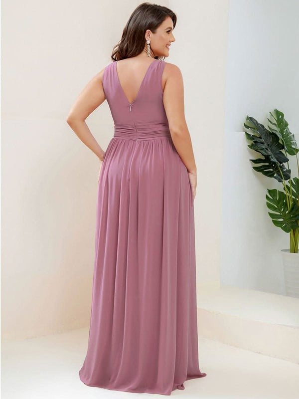 Chiffon Empire Waist Sleeveless Pleated Bridesmaid Dress #color_Dusty Blue ever HUSH|Chiffon Empire Waist Sleeveless Pleated Bridesmaid Dress