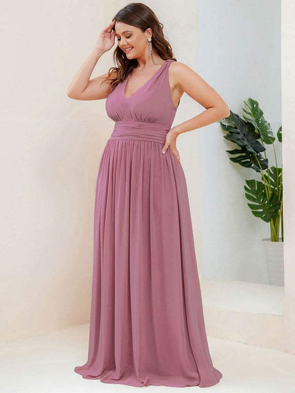 Chiffon Empire Waist Sleeveless Pleated Bridesmaid Dress #color_Dusty Blue ever HUSH|Chiffon Empire Waist Sleeveless Pleated Bridesmaid Dress