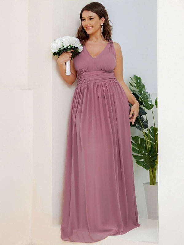 Chiffon Empire Waist Sleeveless Pleated Bridesmaid Dress #color_Dusty Blue ever HUSH|Chiffon Empire Waist Sleeveless Pleated Bridesmaid Dress