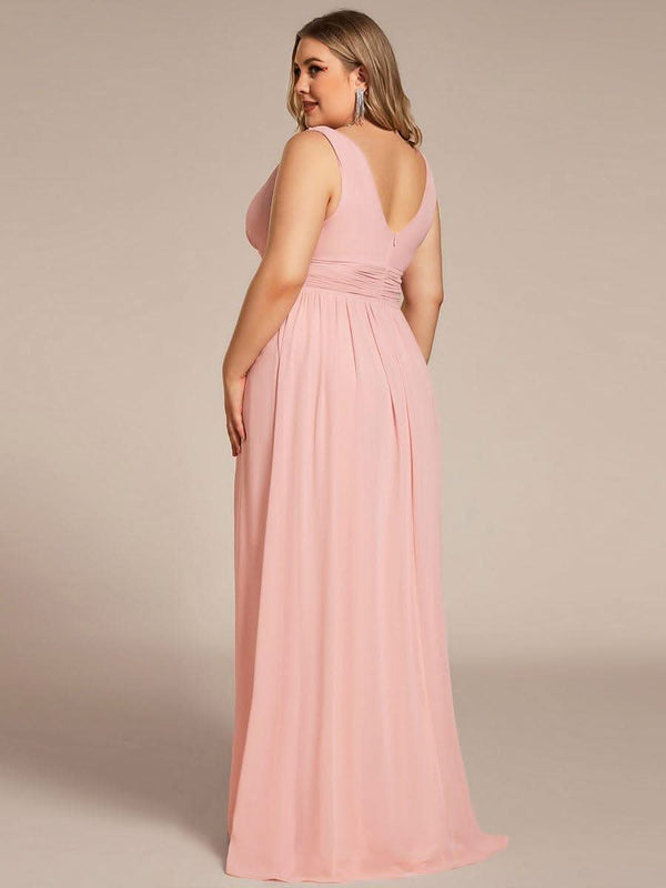 Chiffon Empire Waist Sleeveless Pleated Bridesmaid Dress #color_Dusty Blue ever HUSH|Chiffon Empire Waist Sleeveless Pleated Bridesmaid Dress
