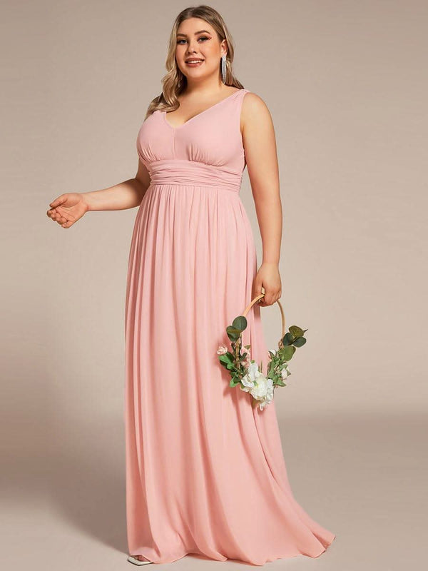 Chiffon Empire Waist Sleeveless Pleated Bridesmaid Dress #color_Dusty Blue ever HUSH|Chiffon Empire Waist Sleeveless Pleated Bridesmaid Dress