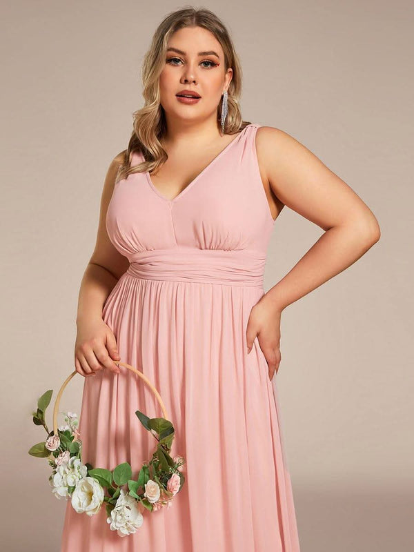 Chiffon Empire Waist Sleeveless Pleated Bridesmaid Dress #color_Dusty Blue ever HUSH|Chiffon Empire Waist Sleeveless Pleated Bridesmaid Dress
