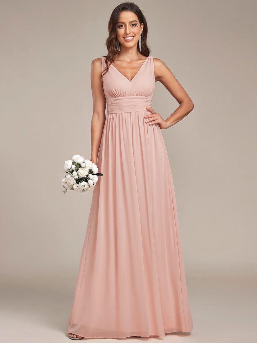 Chiffon Empire Waist Sleeveless Pleated Bridesmaid Dress #color_Pink