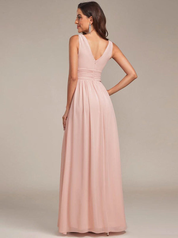 Chiffon Empire Waist Sleeveless Pleated Bridesmaid Dress #color_Dusty Blue ever HUSH|Chiffon Empire Waist Sleeveless Pleated Bridesmaid Dress