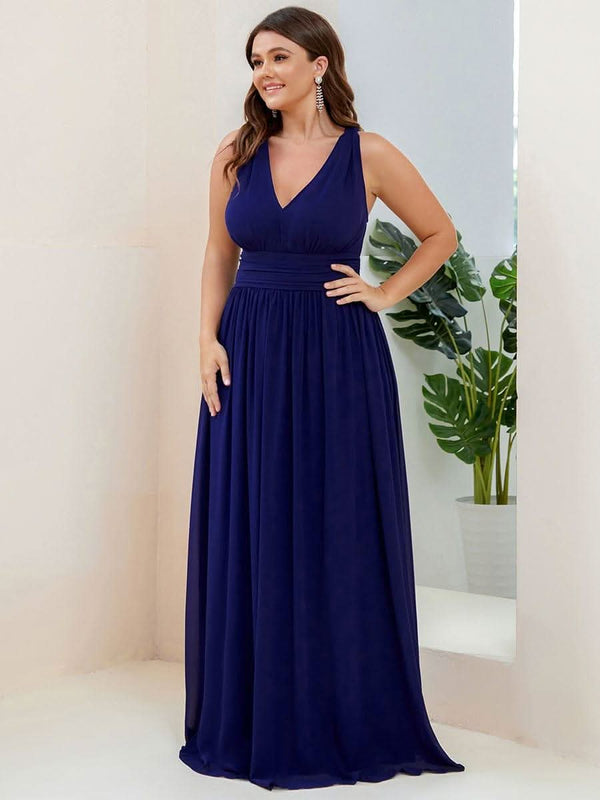 Chiffon Empire Waist Sleeveless Pleated Bridesmaid Dress #color_Dusty Blue ever HUSH|Chiffon Empire Waist Sleeveless Pleated Bridesmaid Dress