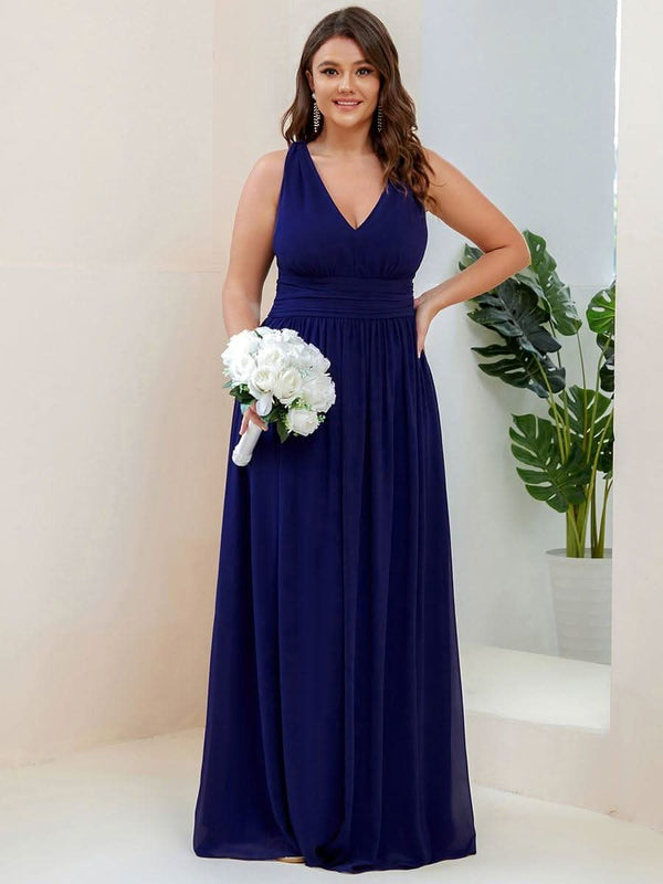 Chiffon Empire Waist Sleeveless Pleated Bridesmaid Dress #color_Dusty Blue ever HUSH|Chiffon Empire Waist Sleeveless Pleated Bridesmaid Dress