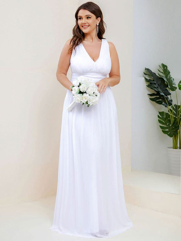 Chiffon Empire Waist Sleeveless Pleated Bridesmaid Dress #color_Dusty Blue ever HUSH|Chiffon Empire Waist Sleeveless Pleated Bridesmaid Dress