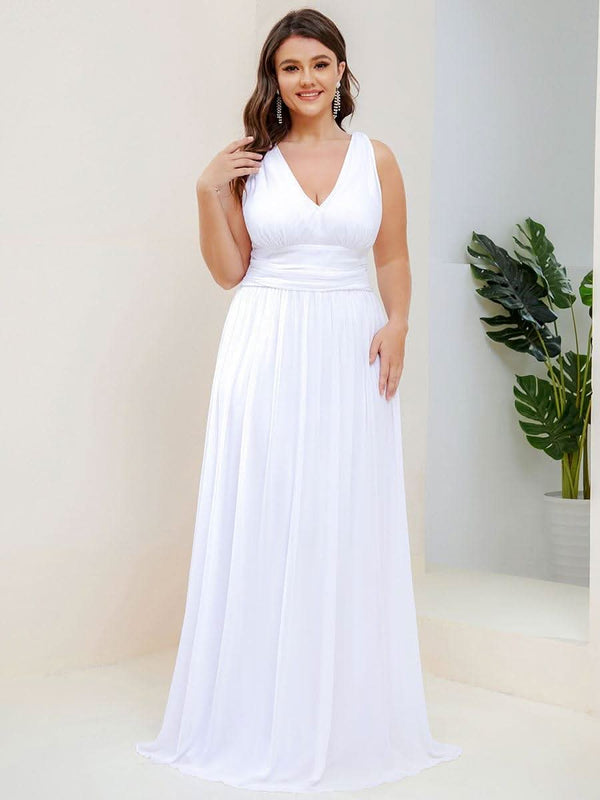 Chiffon Empire Waist Sleeveless Pleated Bridesmaid Dress #color_Dusty Blue ever HUSH|Chiffon Empire Waist Sleeveless Pleated Bridesmaid Dress