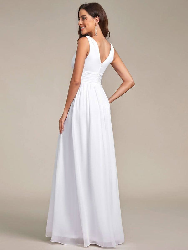 Chiffon Empire Waist Sleeveless Pleated Bridesmaid Dress #color_Dusty Blue ever HUSH|Chiffon Empire Waist Sleeveless Pleated Bridesmaid Dress