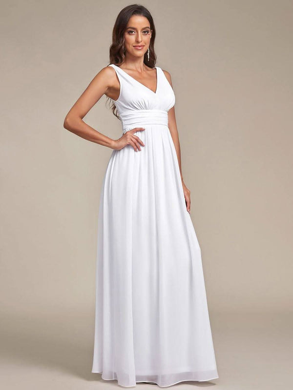 Chiffon Empire Waist Sleeveless Pleated Bridesmaid Dress #color_Dusty Blue ever HUSH|Chiffon Empire Waist Sleeveless Pleated Bridesmaid Dress