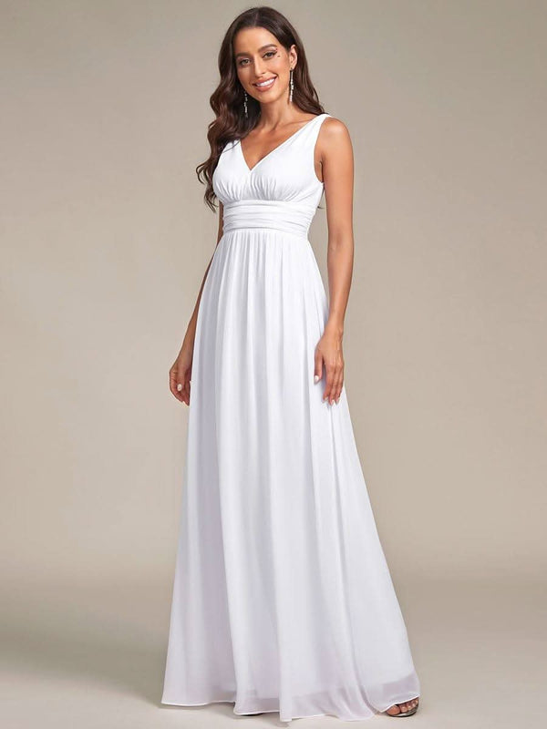 Chiffon Empire Waist Sleeveless Pleated Bridesmaid Dress #color_Dusty Blue ever HUSH|Chiffon Empire Waist Sleeveless Pleated Bridesmaid Dress