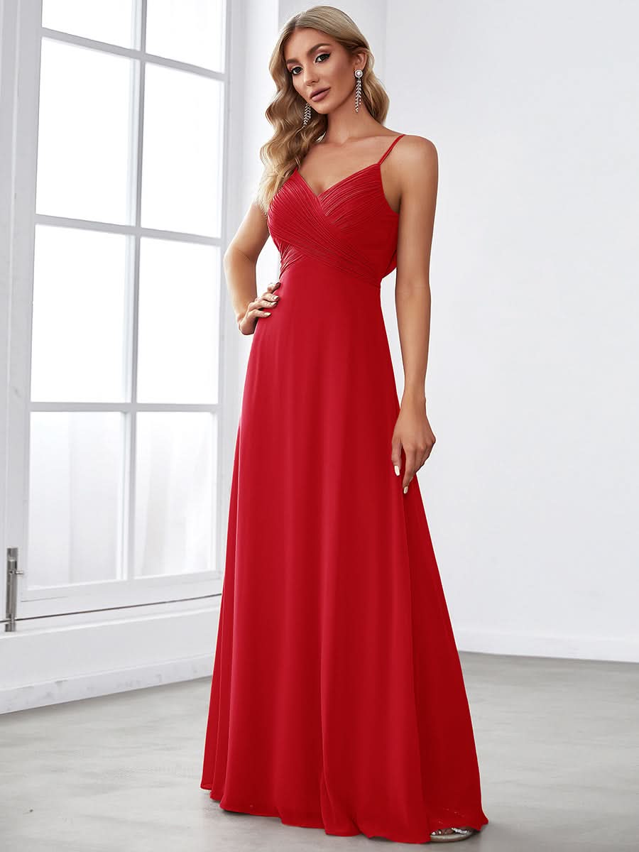Sweetheart Draped Back Maxi Bridesmaid Dress #color_Red