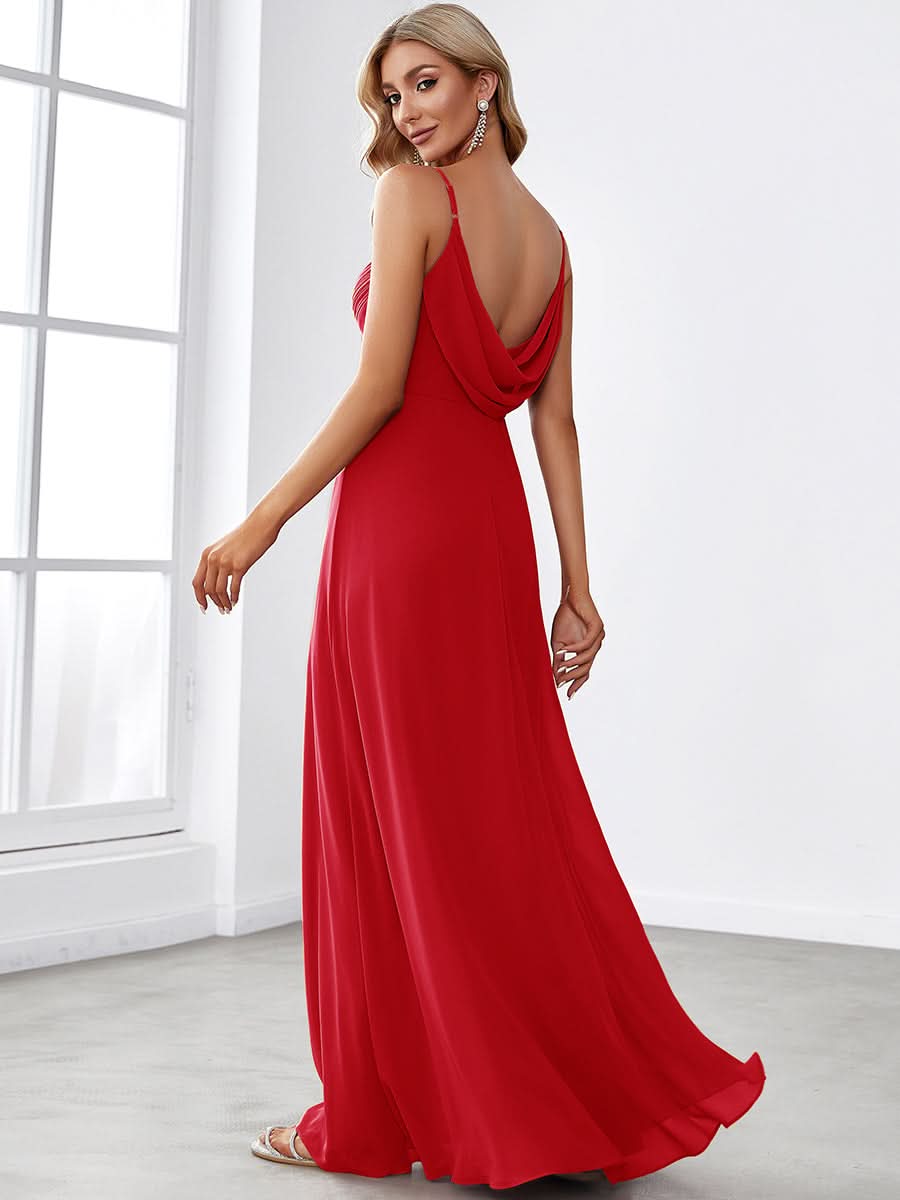 Sweetheart Draped Back Maxi Bridesmaid Dress #color_Red